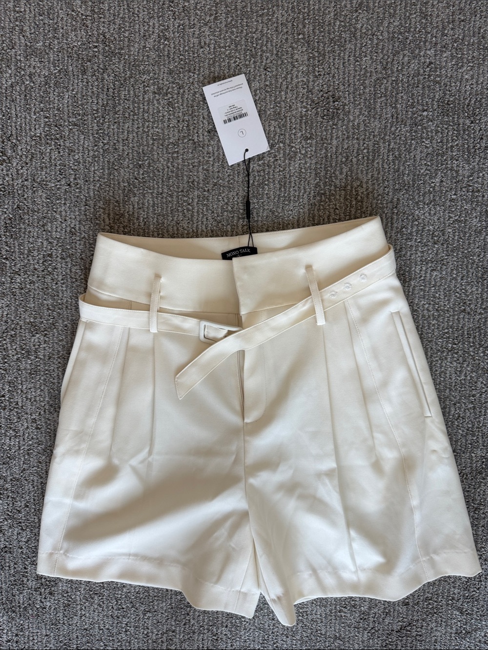 High-Rise Cream Tailored Shorts with Belt